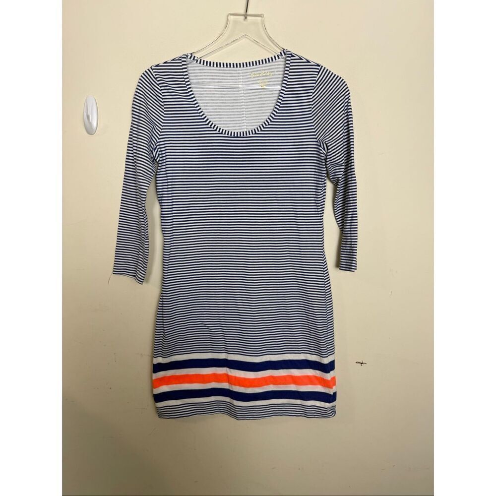 Lilly Pulitzer Beacon Navy White Stripe Cotton Shift Dress Small Coastal Preppy